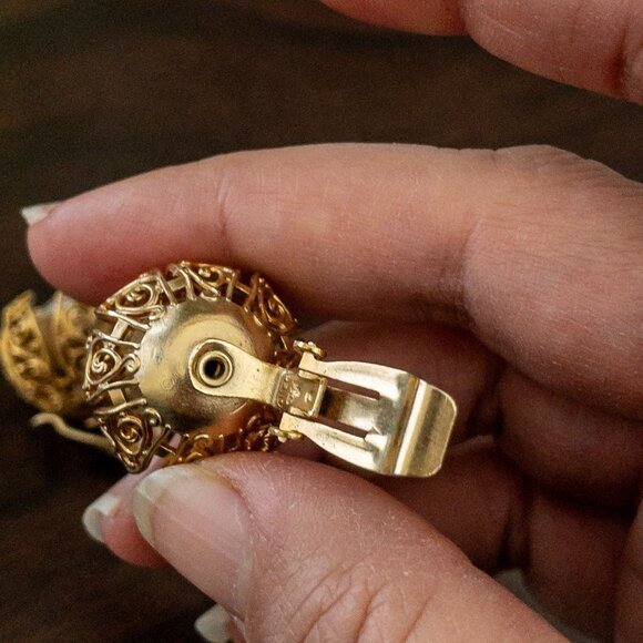 Vintage Judy Lee Filigree Clip On earrings Aurora Borealis Crystal Rhinestone - Picture 4 of 7